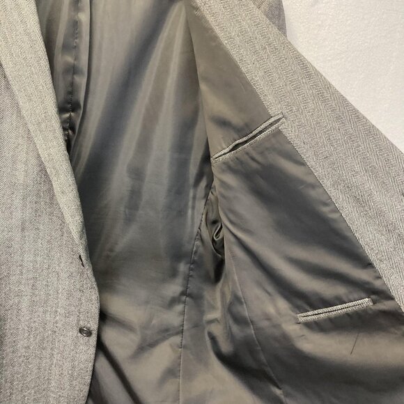 Botany 500 Herringbone 100% Lambswool Blazer Mens 48R Gray Sport Coat Jacket - Picture 14 of 16